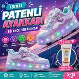 BGG Tech Minipa Işıklı Patenli Çocuk Ayakkabısı 4 Tekerlekli Dönüşümlü Hediye Güneş Kremi - Bebek Mavisi - Lila