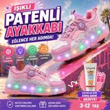 BGG Tech Minipa Işıklı Patenli Çocuk Ayakkabısı 4 Tekerlekli Dönüşümlü Hediye Güneş Kremi - Pembe - Lila