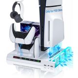 BGGUANG PS5 Slim Cooling Station，Charging Controller，Featuring Three Adjustable Cooling Fan，Compatible with Disc&Digital Editions,It's Playstation 5 Slim Ideal Accessories (White)