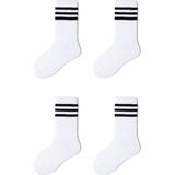 Bgk Çizgili Patik Çorap 4 Çift Pamuk-Polyester Malzeme ile Dinlendirici Etkili Düz Desen - 1 - 2 Yaş - Beyaz