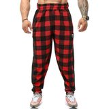 BGSM Kışlık Eşofman Altı Kareli Oversize Body Pantolon - Siyah - Kırmızı