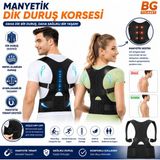 bgvibe Manyetik Dik Duruş Korsesi Ayarlanabilir Omuz Sırt Bel Destekleyici Kamburluk Önleyici Unisex Siyah Günlük Kullanım