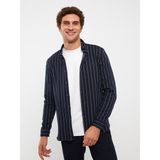 BGW Erkek Lacivert Çizgili Gömlek Slim Fit Uzun Kollu