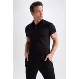 BGW Erkek Siyah Polo Yaka Tişört Slim Fit Petek Doku Nefes Alan Organik Pamuk