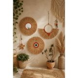 Bh Bohem Handmade 3 Lü Dekoratif Boncuklu Rafya Ayna Yelpaze Rafya Ayna Ve Boncuklu Duvar Süsü