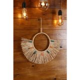 Bh Bohem Handmade Dekoratif Yelpaze Rafya Ayna Boncuklu Duvar Süsü Y0006