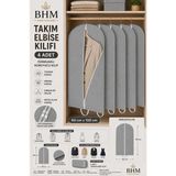 Bhm 4'lü Takım Elbise Kılıfı 60X100 cm Çift Fermuarlı Gamboç Elbise Kılıfı Kıyafet Koruyucu Toz Geçirmez Dolap Düzenleyici - Gri - 60 x 100 cm