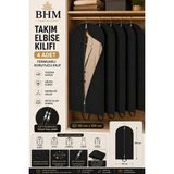 Bhm 4'lü Takım Elbise Kılıfı 60X100 cm Çift Fermuarlı Gamboç Elbise Kılıfı Kıyafet Koruyucu Toz Geçirmez Dolap Düzenleyici - Siyah - 60 x 100 cm