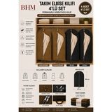 Bhm 4'lü Takım Elbise Kılıfı 60X100 cm Çift Fermuarlı Gamboç Elbise Kılıfı Kıyafet Koruyucu Toz Geçirmez Dolap Düzenleyici - Siyah - Bej - 60 x 100 cm
