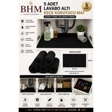 Bhm 5'li Lavabo Altı Keçe Koruyucu Mat Su Emici Dolap Içi Örtü Kesilebilir Mutfak ve Banyo Dolabı Matı 100X50CM - Siyah - 50 x 100 cm 5 adet