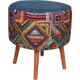 BHM Store Puf Ahşap Ayaklı Lacivert Dekoratif Puf Özel Tasarım Puf 45cm