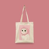 Bi' Dünya Haber Pamuk Hanım Kedili Islami Seri Tote Bag Baskılı Bez Çanta - Çok Renkli - Beyaz