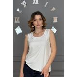 Bİ.GİYSEN Kadın EKRU U Yaka Kalın Askılı Likralı Pamuk Viskon Penye Bluz.
