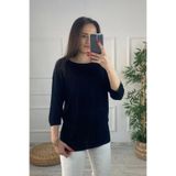 Bİ.GİYSEN Kadın Siyah Kayık Yaka Likralı % 100 PAMUK İPLİK İnce Triko Bluz