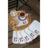 Bi Kahve 6 Adet Keten Kumaş Üzeri Nakışlı Kahve Yanı Kokteyl Peçetesi & Bardak Altlığı - Beyaz - 15 x 15 cm