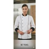 Bi Teks Unisex Aşçı Ceketi Kadın Şef Üniforması Beyaz Siyah Biyeli