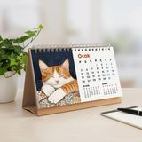 Bi'aldım 2026 Kedili Masa Takvimi | Üç Aylık Takvim - Önceki Ay Sonraki Ay | Kedi Severlere Hediye - Kahverengi - Tek Ebat