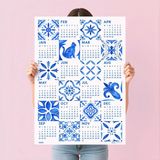 Bi'aldım 2027 Azulejo Duvar Takvimi – Portekiz Mavi Karo Sanatı | Suluboya Akdeniz Desenleri - 70x100cm Boyut