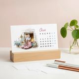 Bi'aldım 2027 Sevimli Yavru Kedili Masa Takvimi | Doğal Ahşap Tabanlı Takvim | Pastel Pembe Kedi Illüstrasyonlu Takvim - 1 Adet