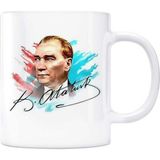 Bi'aldım Atatürk Fotoğraflı Kupa Bardak - Beyaz
