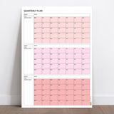 Bialdım Tarihsiz Üç Aylık Duvar Takvimi, 90 Günlük Plan, Duvar Planlayıcı, Pembe Renk - 35X50 cm