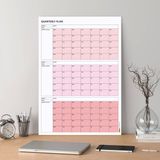 Bialdım Tarihsiz Üç Aylık Duvar Takvimi, 90 Günlük Plan, Duvar Planlayıcı, Pembe Renk - 50X70 cm