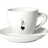 Bialetti - Cappuccino Kahve Fincanı ve Tabağı - 240mL - Bialetti İkonik Bıyıklı Adam Desenli - Porselen