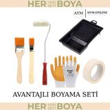 Bianca Stella 6 Parça Boyama Malzemesi 2 Adet Fırça + 1 Adet Parmak Rulo + 1 Adet Eldiven + 1 Adet Kağıt Bant + 1 Adet Premium Boyacı Kabı