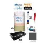 Bianca Stella Boya 4 Parçalı Set ( 1Lt Boya - Boya Tavası- Stella İpek Fırça - Kadife Rulo) Antrasit Gri