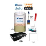 Bianca Stella Boya 4 Parçalı Set ( 1Lt Boya - Boya Tavası- Stella İpek Fırça - Kadife Rulo ) Beyaz
