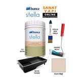 Bianca Stella Boya 4 Parçalı Set ( 1Lt Boya - Boya Tavası- Stella İpek Fırça - Kadife Rulo) Kum Beji