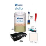 Bianca Stella Boya 4 Parçalı Set (1Lt Boya -Boya Tavası-Stella İpek Fırça-Kadife Rulo) Mistik Beyaz