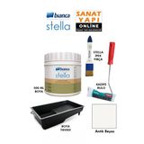 Bianca Stella Boya 4 Parçalı Set ( 500 Ml Boya - Boya Tavası- Stella İpek Fırça - Kadife Rulo) Antik Beyaz