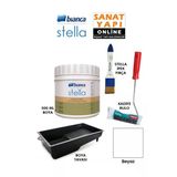 Bianca Stella Boya 4 Parçalı Set ( 500 Ml Boya - Boya Tavası- Stella İpek Fırça - Kadife Rulo) Beyaz