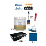 Bianca Stella Boya 4 Parçalı Set ( 500 Ml Boya - Boya Tavası- Stella İpek Fırça - Kadife Rulo) Çivit