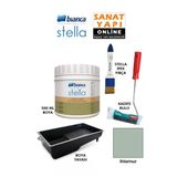 Bianca Stella Boya 4 Parçalı Set ( 500 Ml Boya - Boya Tavası- Stella İpek Fırça - Kadife Rulo) Ihlamur