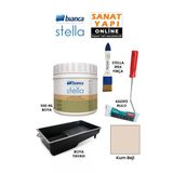 Bianca Stella Boya 4 Parçalı Set ( 500 Ml Boya - Boya Tavası- Stella İpek Fırça - Kadife Rulo) Kum Beji