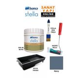 Bianca Stella Boya 4 Parçalı Set ( 500 Ml Boya - Boya Tavası- Stella İpek Fırça - Kadife Rulo) Navy