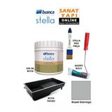 Bianca Stella Boya 4 Parçalı Set ( 500 Ml Boya - Boya Tavası- Stella İpek Fırça - Kadife Rulo) Rozet Gümüşü