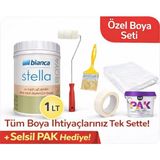 Bianca Stella Yeni Nesil Dönüşüm Boyası 1 Litre Boyama Seti (Su Bazlı Boya Fayans-Mermer-Tezgah-Kapı-Dolap-Iç Cephe-Dönüşüm-Mutfak-Banyo-Plastik-Ahşap) - Krater
