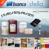 Bianca Stella Yeni Nesil Dönüşüm Boyası Avantajlı Boya Seti 1 Litre Boya - 0,5 Litre Maximo Vernik - Boya Tavası - Kadife Rulo - Ipek Fırça - Kese Kağıdı