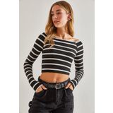 Bianco Lucci 40991038 Çizgili Crop Kadın Bluz