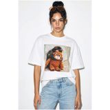 Bianco Lucci Kadın %100 Pamuk Bisiklet Yaka Maymun Punch Baskılı Oversize T-Shirt ÖT261035 60286081
