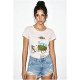 Bianco Lucci Kadın %100 Pamuk El İşi Nakışlı Bisiklet Baskılı Premium Tasarım T-Shirt 1002 60282047