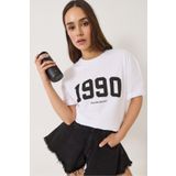 Bianco Lucci Kadın 1990 Baskılı Bisiklet Yaka Kısa Kollu Oversize Basic T-Shirt 0266 60283159
