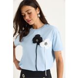 Bianco Lucci Kadın Aksesuarlı Kısa Kollu Pamuklu T-Shirt 60602041