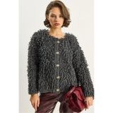 Bianco Lucci Kadın Antrasit Oversize Saçaklı Triko Hırka 9062 60283750