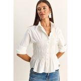 Bianco Lucci Kadın Asimetrik Büzgü Detaylı Lastikli Bel Formlu Düğmeli Poplin Gömlek 0998 60286161