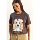 Bianco Lucci Kadın Baskı ve Payet Detaylı Fiyonklu Basic T-Shirt 7643 60286115