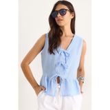 Bianco Lucci Kadın Bebe Mavisi V Yaka Fiyonk Detaylı Müslin Peplum Bluz G28-4883 60283356